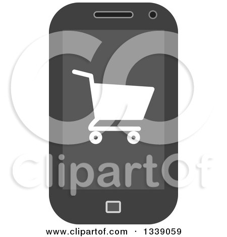Clipart of a Shopping Cart Checkout Icon on a Cell Phone Screen - Royalty Free Vector Illustration by ColorMagic