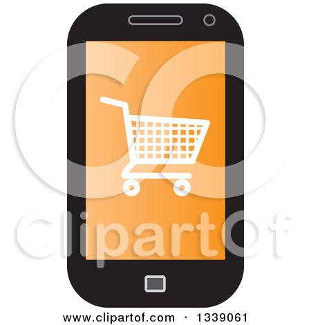 Clipart of a Shopping Cart Checkout Icon on an Orange Cell Phone Screen - Royalty Free Vector Illustration by ColorMagic