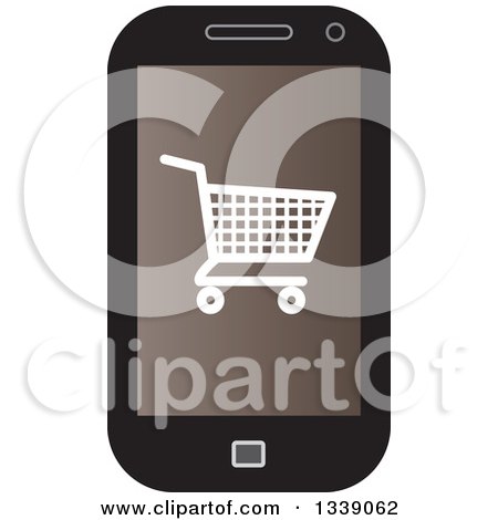 Clipart of a Shopping Cart Checkout Icon on a Brown Cell Phone Screen - Royalty Free Vector Illustration by ColorMagic