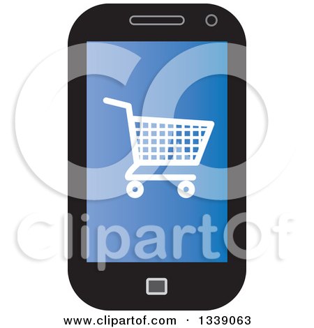 Clipart of a Shopping Cart Checkout Icon on a Blue Cell Phone Screen - Royalty Free Vector Illustration by ColorMagic