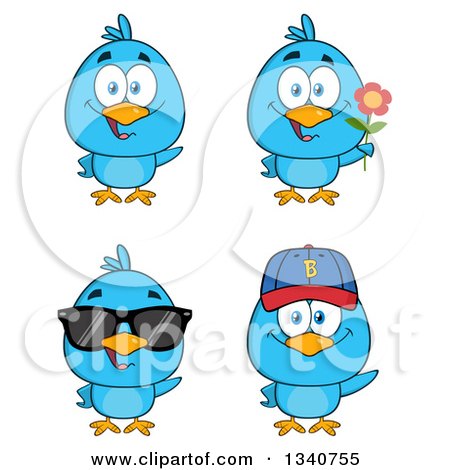 Clipart of Cartoon Blue Birds - Royalty Free Vector Illustration by Hit Toon