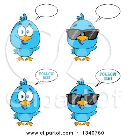 Clipart of Cartoon Blue Birds Talking - Royalty Free Vector Illustration by Hit Toon