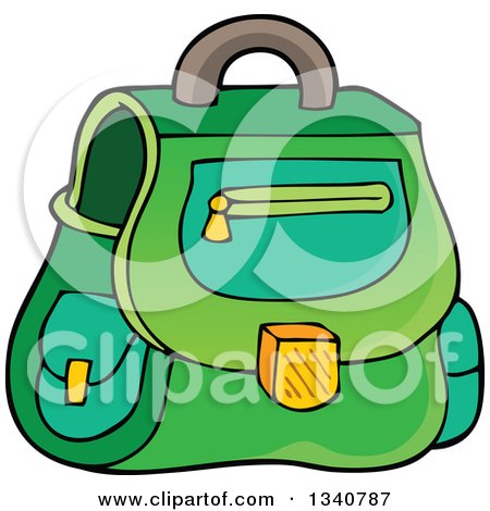 Clipart of a Cartoon Green School Bag - Royalty Free Vector Illustration by visekart