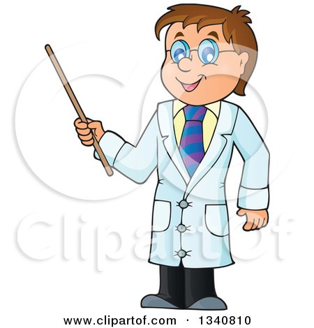 Clipart of a Cartoon Caucasian Male Doctor Holding a Pointer Stick - Royalty Free Vector Illustration by visekart