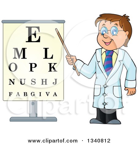 Clipart of a Cartoon Caucasian Male Doctor Optometrist by an Eye Chart - Royalty Free Vector Illustration by visekart