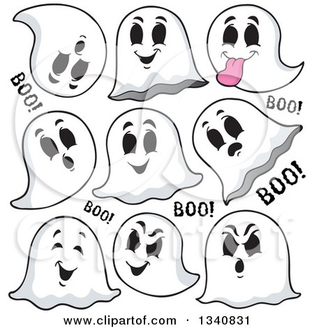 Clipart of Cartoon Halloween Ghosts Saying Boo - Royalty Free Vector Illustration by visekart