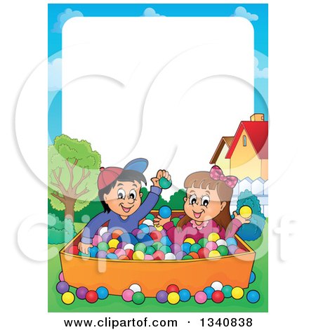Clipart of a Cartoon Border of a Hispanic Boy and White Girl Playing in a Ball Pit - Royalty Free Vector Illustration by visekart