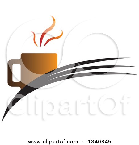 Clipart of a Steaming Hot Coffee Cup on Swooshes - Royalty Free Vector Illustration by ColorMagic