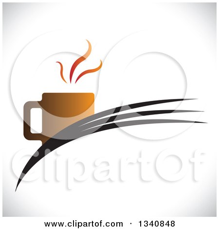 Clipart of a Steaming Hot Coffee Cup on Swooshes over Shading - Royalty Free Vector Illustration by ColorMagic
