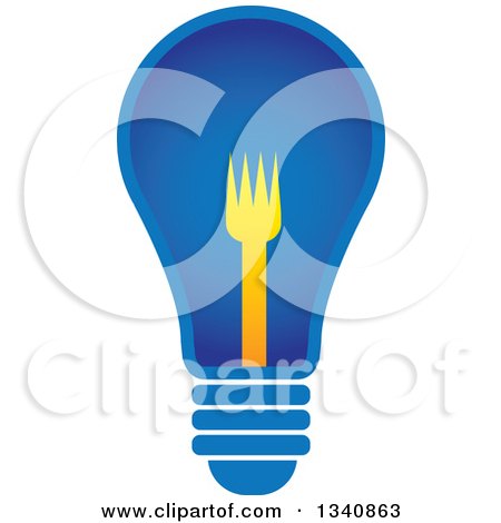 Clipart of a Blue Light Bulb with a Yellow Fork Filament - Royalty Free Vector Illustration by ColorMagic