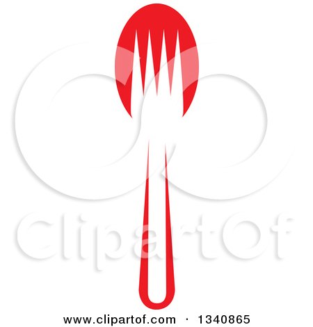 Clipart of a White Fork Silhouette over a Red Spoon - Royalty Free Vector Illustration by ColorMagic