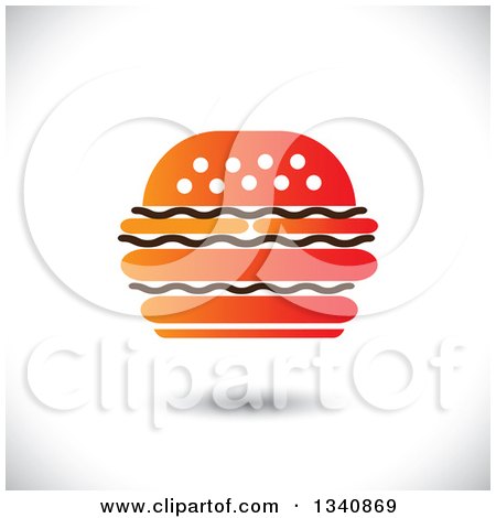 Clipart of a Floating Black White and Orange Cheeseburger over Shading - Royalty Free Vector Illustration by ColorMagic