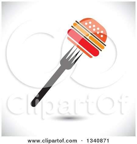 Clipart of a Cheeseburger on a Fork over Shading - Royalty Free Vector Illustration by ColorMagic