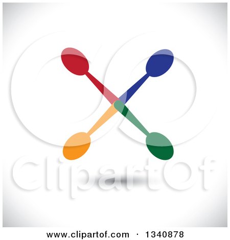 Clipart of a Floating Cross Made of Colorful Spoons over Shading - Royalty Free Vector Illustration by ColorMagic