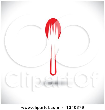 Clipart of a Floating White Fork Silhouette over a Red Spoon over Shading - Royalty Free Vector Illustration by ColorMagic