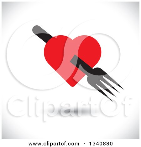 Clipart of a Floating Black Fork Through a Red Heart over Shading - Royalty Free Vector Illustration by ColorMagic