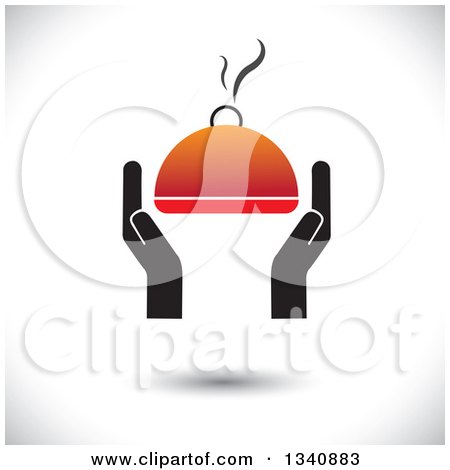 Clipart of Hands Holding a Steamy Hot Cloche Platter over Shading - Royalty Free Vector Illustration by ColorMagic