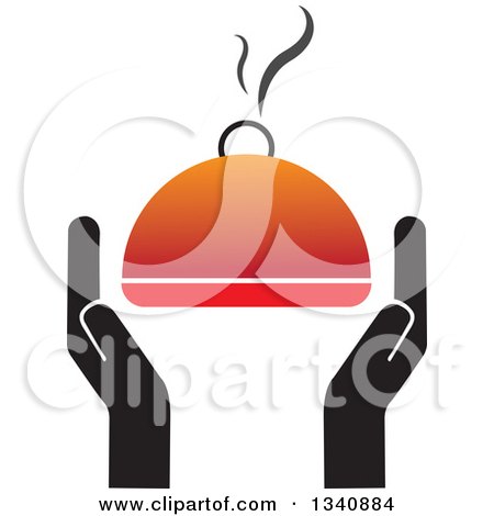 Clipart of Hands Holding a Steamy Hot Cloche Platter - Royalty Free Vector Illustration by ColorMagic
