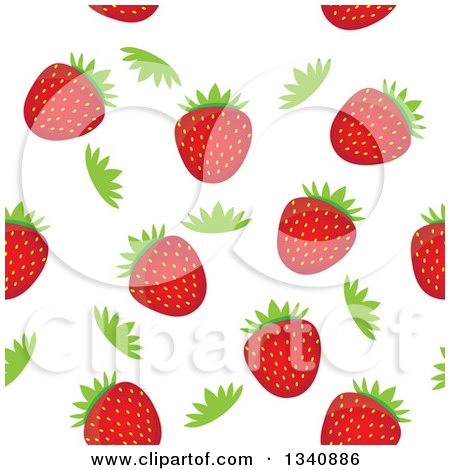 Clipart of a Seamless Strawberry Fruit and Green Top Background - Royalty Free Vector Illustration by ColorMagic