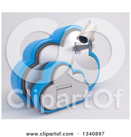 Clipart of a 3d White HD CCTV Security Surveillance Camera Mounted on Cloud Icon with a Filing Cabinet, on off White - Royalty Free Illustration by KJ Pargeter