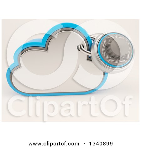 Clipart of a 3d Cloud Storage Icon with a Round Padlock, on Shaded White 3 - Royalty Free Illustration by KJ Pargeter