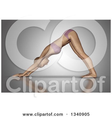 Clipart of a 3d Fit Caucasian Woman in a Yoga Pose, on Gray 4 - Royalty Free Illustration by KJ Pargeter