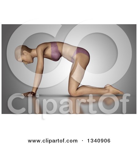 Clipart of a 3d Fit Caucasian Woman in a Cat Yoga Pose, on Gray - Royalty Free Illustration by KJ Pargeter