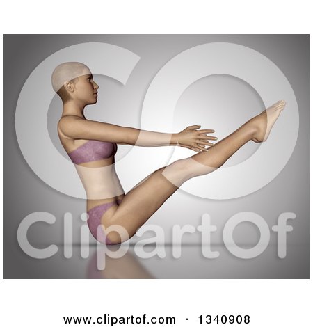 Clipart of a 3d Fit Caucasian Woman in a Yoga Pose, on Gray 5 - Royalty Free Illustration by KJ Pargeter