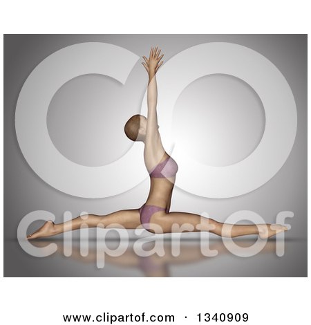 Clipart of a 3d Fit Caucasian Woman in a Splits Yoga Pose, on Gray - Royalty Free Illustration by KJ Pargeter