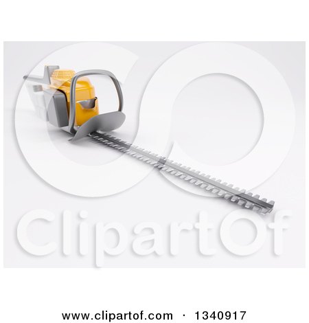 Clipart of a 3d Hedge Trimmer on Shaded White - Royalty Free Illustration by KJ Pargeter