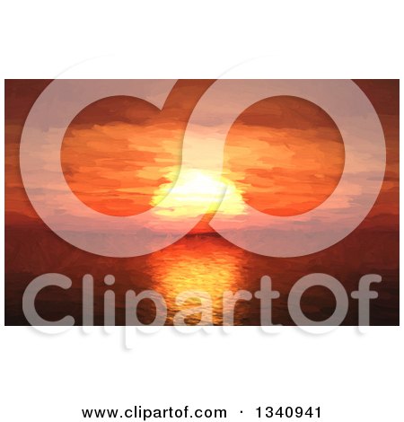 Clipart of an Oil Painting Styled Ocean Sunset - Royalty Free Illustration by KJ Pargeter