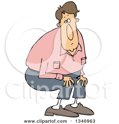 Clipart of a Cartoon White Man in a Pink Shirt, Crouching - Royalty Free Vector Illustration by djart
