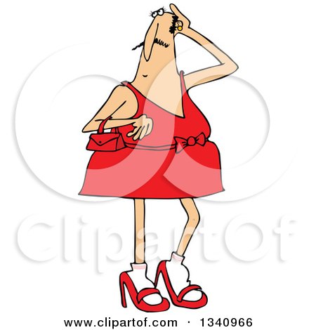Clipart of a Cartoon White Man in Heels and a Dress - Royalty Free Vector Illustration by djart