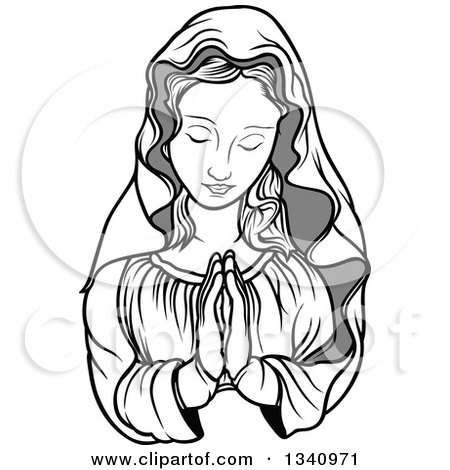Clipart of a Grayscale Praying Virgin Mary - Royalty Free Vector Illustration by dero