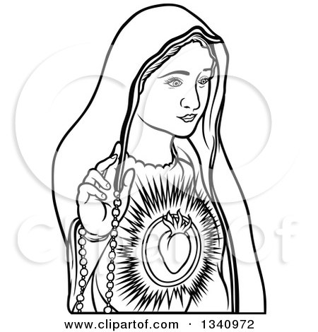 Clipart of a Black and White Virgin Mary 3 - Royalty Free Vector Illustration by dero