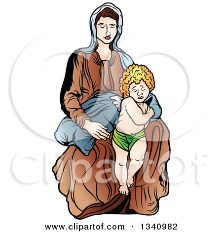 Clipart of a Virgin Mary Holding Baby Jesus 2 - Royalty Free Vector Illustration by dero