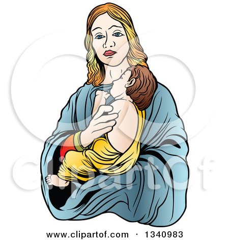 Clipart of a Virgin Mary Holding Baby Jesus 3 - Royalty Free Vector Illustration by dero