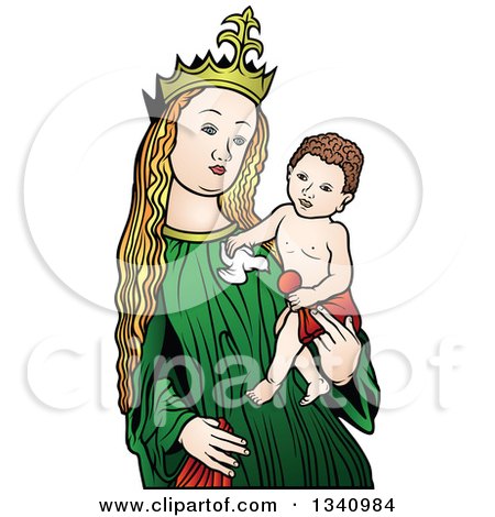 Clipart of a Virgin Mary Holding Baby Jesus 4 - Royalty Free Vector Illustration by dero