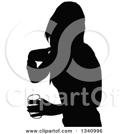 Clipart of a Black Silhouetted Pary Woman Holding a Beverage - Royalty Free Vector Illustration by dero