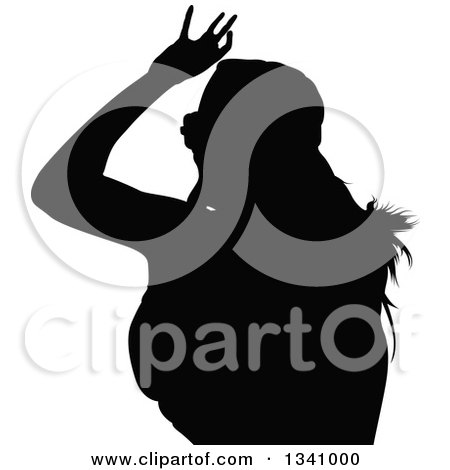 Clipart of a Black Silhouetted Party Woman Dancing - Royalty Free Vector Illustration by dero