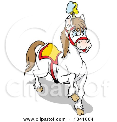 Clipart of a Cartoon White Circus Horse Prancing - Royalty Free Vector Illustration by dero