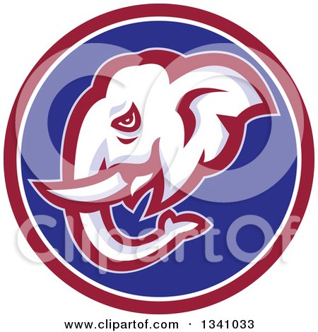 Clipart of a Retro Elephant Head in a Red White and Blue Circle - Royalty Free Vector Illustration by patrimonio