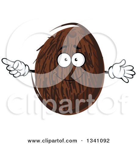 Clipart of a Cartoon Coconut Character Pointing - Royalty Free Vector Illustration by Vector Tradition SM