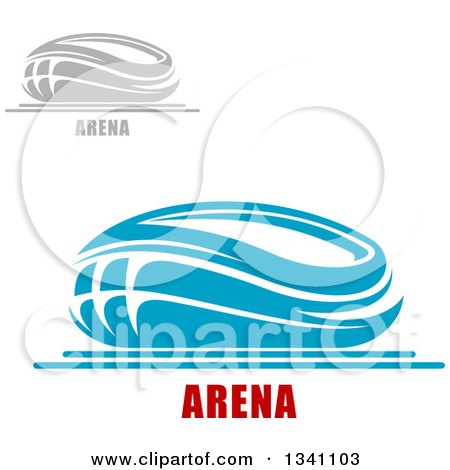 Clipart of Gray and Blue Sports Stadium Buildings with Text - Royalty Free Vector Illustration by Vector Tradition SM