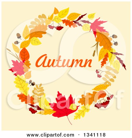 Clipart of a Colorful Autumn Leaf Wreath with Text 10 - Royalty Free Vector Illustration by Vector Tradition SM