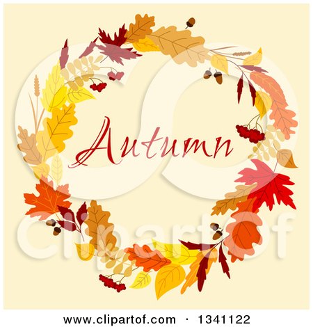 Clipart of a Colorful Autumn Leaf Wreath with Text 14 - Royalty Free Vector Illustration by Vector Tradition SM