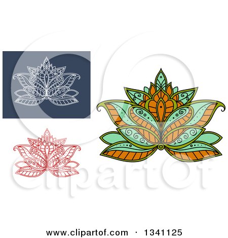 Clipart of Beautiful Henna Lotus Flowers - Royalty Free Vector Illustration by Vector Tradition SM