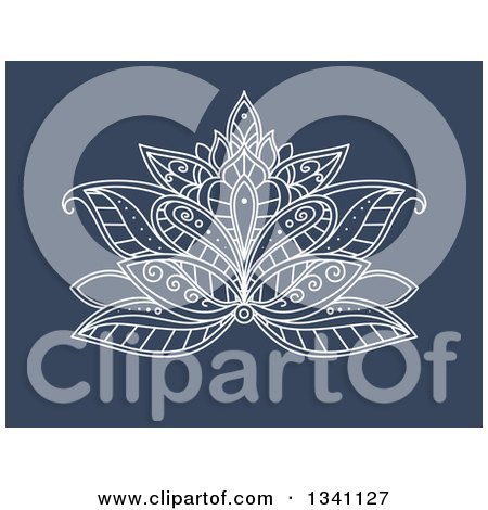 Clipart of a White Henna Lotus Flower on Blue 4 - Royalty Free Vector Illustration by Vector Tradition SM