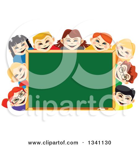 Clipart of Happy School Children Smiling Around a Blank Chalk Board - Royalty Free Vector Illustration by Vector Tradition SM