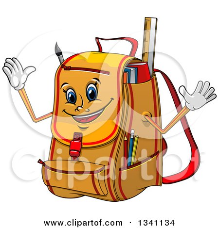 Clipart of a Cartoon Yellow Backpack Character - Royalty Free Vector Illustration by Vector Tradition SM